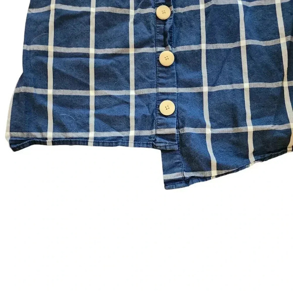 Zara TRF Women's Size M Blue Plaid Button Up Shirtdress Uneven Hem - Picture 4 of 8